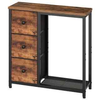 Konzolový stolek, kov, dřevo, látka, černá, dekor staré dřevo, AMYNTAS