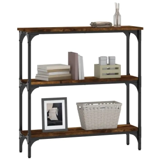 Konzolový stolek, kov, dřevo, černá, dub rustikal, LOMIR