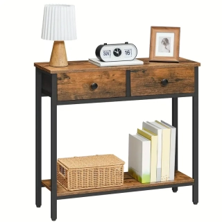 Konzolový stolek, kov, dřevo, černá, rustikal, BARBIER