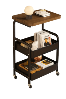 Servírovací stolek, dřevo, kov, ořech, černá, VERMONT