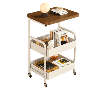 Servírovací stolek, dřevo, kov, ořech, bílá, VERMONT