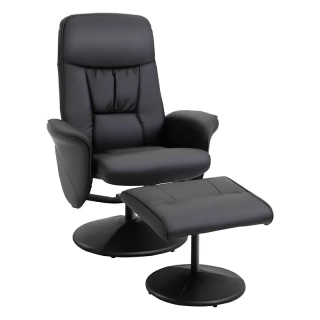 Křeslo relaxační, otočné, s podnožkou, ekokůže černá, AUREL 3