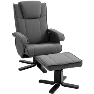 Křeslo relaxační, otočné, s podnožkou, dřevo černé, látka šedá, ARTUŠ 2