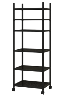 Servírovací stolek, regál, kolečka, kov, plast, černá, OXFORD
