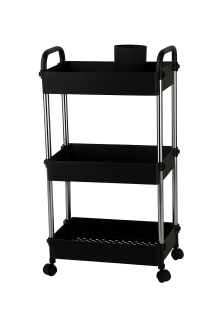 Servírovací stolek, kolečka, kov, plast, chrom, černá, LIMA