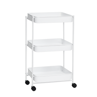 Servírovací stolek, skládací, kolečka, kov, bílá, TOTENHAM