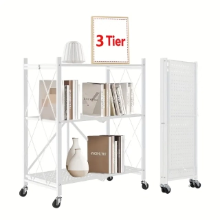 Servírovací stolek, skládací, kolečka, kov, bílá, AUSTIN