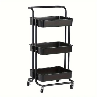 Servírovací stolek, kolečka, kov, plast, černá, ASPAS
