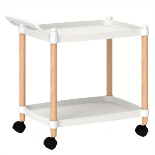 Servírovací stolek, kolečka, bukové dřevo, plast, přírodní, bílá, DONKO