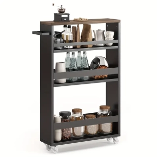 Servírovací stolek, kolečka, MDF, černá/hnědá, RUMBAS