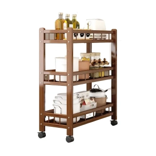 Servírovací stolek, kolečka, dřevo, hnědá, KAHIRA