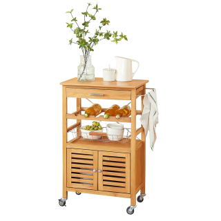 Servírovací stolek, kolečka, přírodní bambus, PORTOFINO