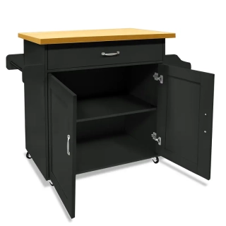 Servírovací stolek, kolečka, kov, dřevo, černá/buk, ERIK