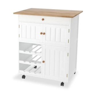 Servírovací stolek, kolečka, dřevo, bílá/buk, DUBAJ