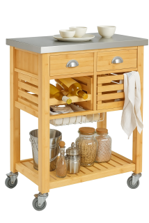 Servírovací stolek, kolečka, kov, dřevo, nerez, MALORKA